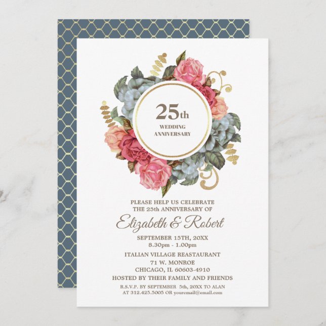 25th Wedding Anniversary Party Invitations (Front/Back)