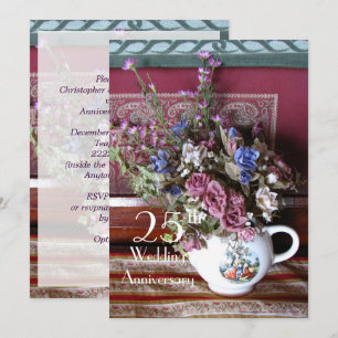25th Wedding Anniversary Party Vintage Teapot Invitation