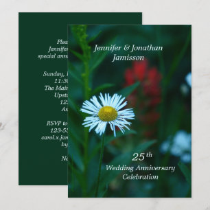 25th Wedding Anniversary Party White Flower Green Invitation