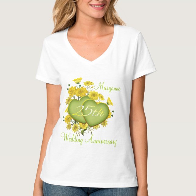 25th Wedding Anniversary Party Wildflower Hearts T-Shirt (Front)