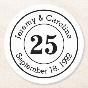 25th Wedding Anniversary Personalised Round Paper Coaster