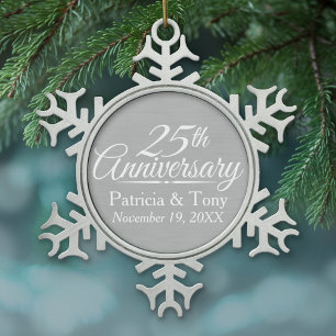 25th Wedding Anniversary Personalised Snowflake Pewter Christmas Ornament