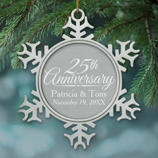 25th Wedding Anniversary Personalised Snowflake Pewter Christmas Ornament (Personalized Pewter Christmas Ornament - 25th Wedding Anniversary)