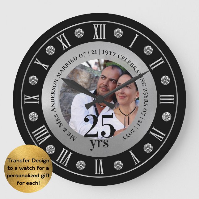 25th Wedding Anniversary PHOTO Gift Silver Jubilee Large Clock (Creator Uploaded)
