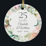 25th Wedding Anniversary Photo Roses Garland Ceramic Tree Decoration<br><div class="desc">Featuring a delicate watercolour floral garland,  this chic botanical 25th wedding anniversary keepsake can be personalised with your special anniversary information in an elegant silver text and your photo on the reverse. Designed by Thisisnotme©</div>