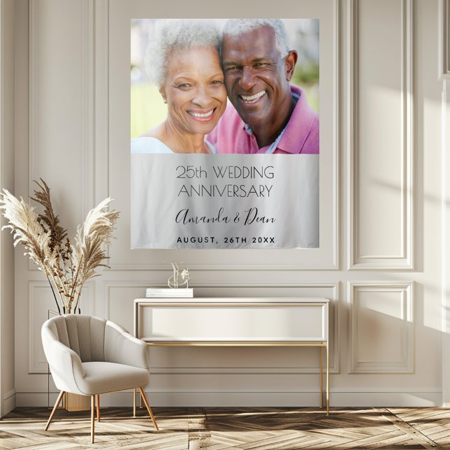 25th wedding anniversary photo silver elegant tapestry (Creator Uploaded)