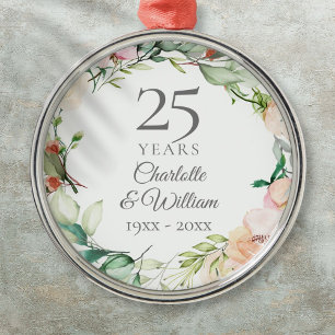 25th Wedding Anniversary Roses Floral Garland  Metal Tree Decoration