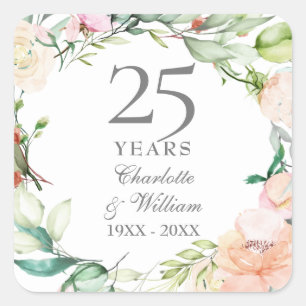25th Wedding Anniversary Roses Floral Garland Square Sticker