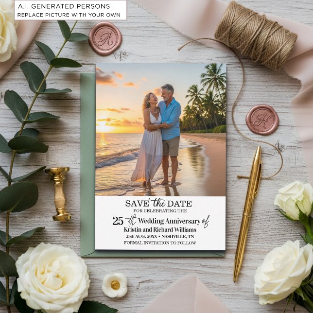 25th Wedding Anniversary Save the Date Photo Card (Creator Uploaded)