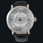 25th Wedding Anniversary Shiny Floral Silver Frame Watch<br><div class="desc">Elegant shiny silver flowers circle frame 25th wedding anniversary template.</div>