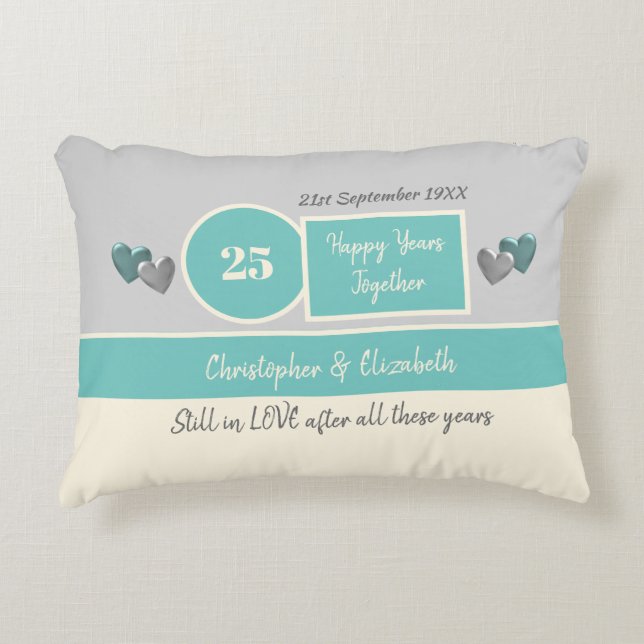 25th Wedding Anniversary silver and green Decorative Cushion (Front)