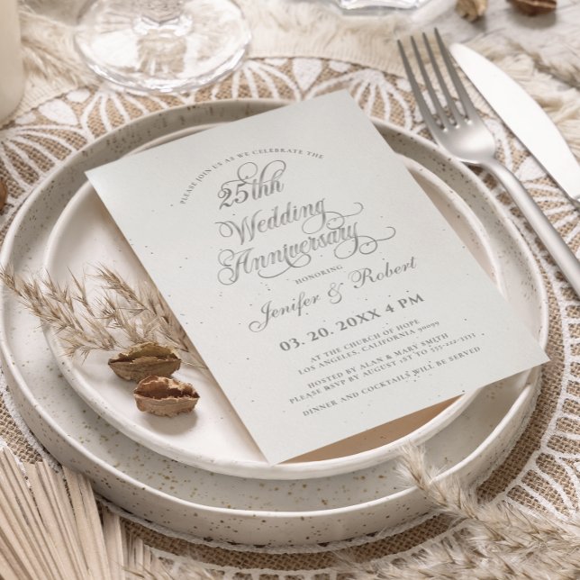 25th Wedding Anniversary Silver and Grey Invitation (Creator Uploaded)