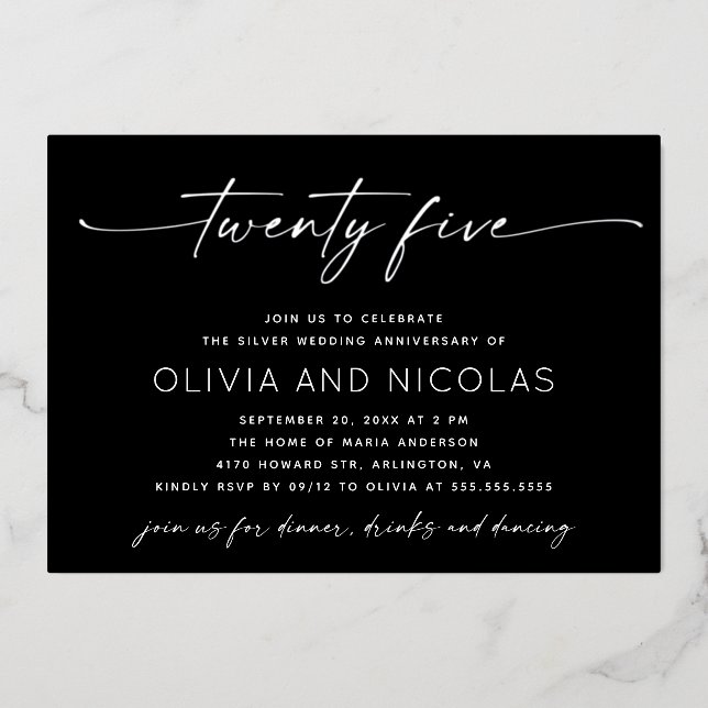 25th Wedding Anniversary | Silver & Black Photo (Front)