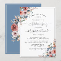 25th Wedding Anniversary, Silver Blue Blush Floral