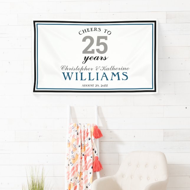 25th Wedding Anniversary Silver Cheers to 25 Years Banner (Insitu)
