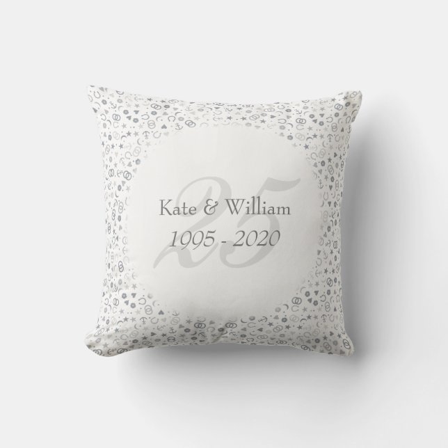 25th Wedding Anniversary Silver Confetti Cushion (Front)