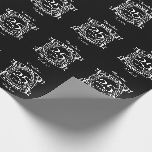 25th wedding anniversary silver crest wrapping paper (Corner)
