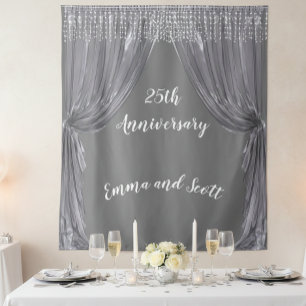 25th Wedding Anniversary Silver Curtain Tapestry
