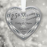25th Wedding Anniversary Silver Diamonds Keepsake Ornament<br><div class="desc">Elegant faux (printed) silver and diamonds 25th Wedding Anniversary keepsake ornament design by Holiday Hearts Designs (rights reserved). Template fields are provided for you to personalise with your names, anniversary and date. Font styles, sizes and positioning can be customised via the "Customise" button. As stated above, all effects (diamonds and...</div>