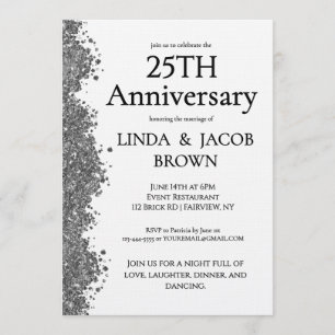 25th Wedding Anniversary Silver Faux Glitter  Invitation