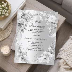 25th wedding anniversary silver florals invitation
