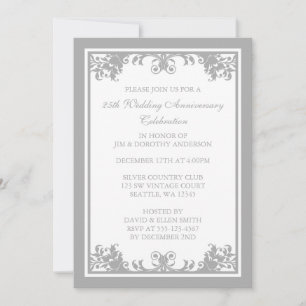 25th Wedding Anniversary Silver Flourish Scroll Invitation