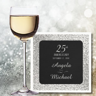 25th Wedding Anniversary Silver Glitter Elegant Napkin