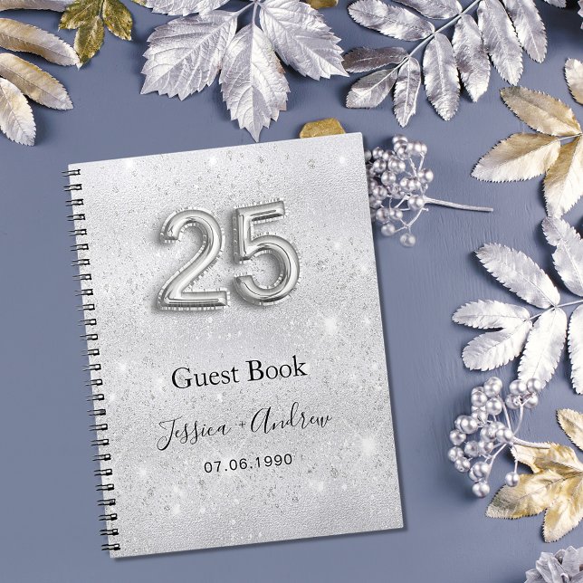 25th wedding anniversary silver glitter guest book (Creator Uploaded)