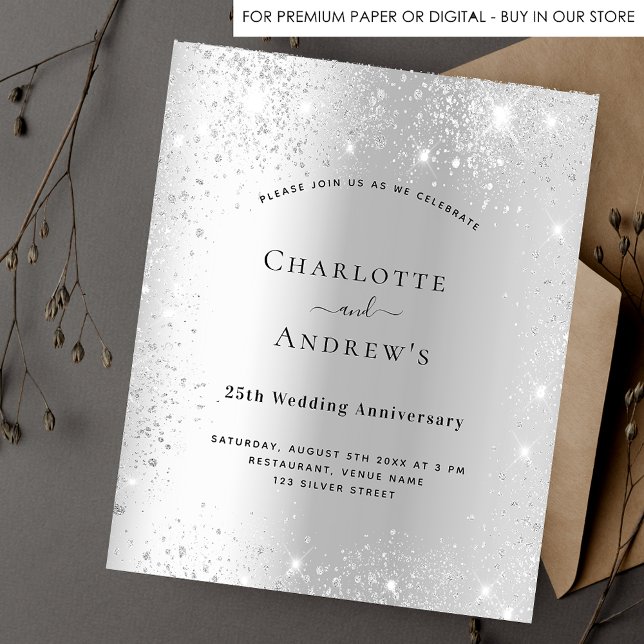 25th wedding anniversary silver glitter invitation (Creator Uploaded)