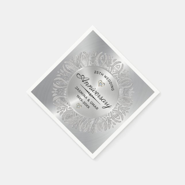 25th wedding anniversary silver glitter mandala napkin (Corner)