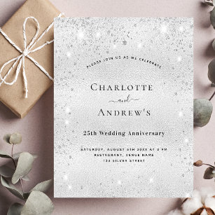 25th wedding anniversary silver glitter party invitation postcard