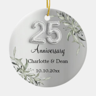 25th wedding anniversary silver greenery ceramic tree decoration