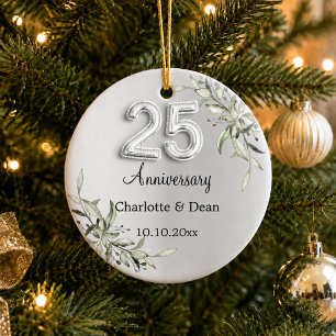 25th wedding anniversary silver greenery ceramic tree decoration