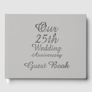 25th Wedding Anniversary Silver Grey Typography Guest Book