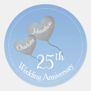 25th  Wedding Anniversary silver heart balloon Classic Round Sticker