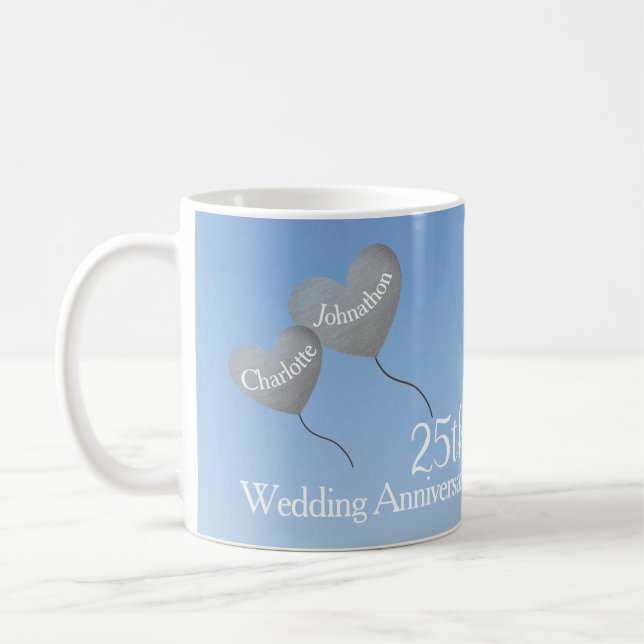 25th Wedding Anniversary silver heart balloon Coffee Mug (Left)