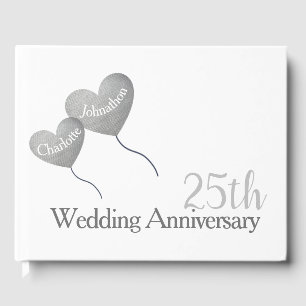 25th Wedding Anniversary silver heart balloon Guest Book
