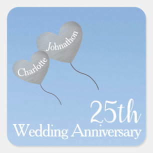25th Wedding Anniversary silver heart balloon Square Sticker