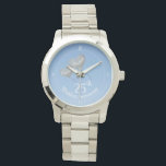 25th Wedding Anniversary silver heart balloon Watch<br><div class="desc">Personalized 25th silver wedding anniversary watch. The design has a blue face with two silver heart balloons floating in the sky. Each balloon has space for the name of the husband and wife. A beautiful gift for a man on his silver wedding anniversary. Matching cards are also available in this...</div>