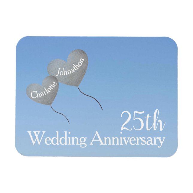 25th wedding anniversary silver heart balloons magnet (Horizontal)