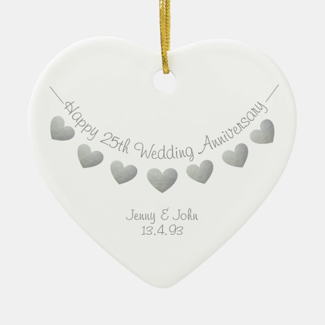25th Wedding Anniversary Silver heart ornament (Front)