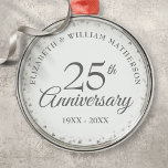 25th Wedding Anniversary Silver Hearts Metal Tree Decoration<br><div class="desc">Designed to coordinate with our 25th Anniversary Silver Hearts collection. Featuring delicate silver hearts. Personalise with your special twenty-five years silver anniversary information in chic silver lettering. Designed by Thisisnotme©</div>