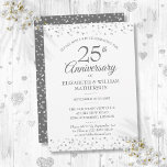 25th Wedding Anniversary Silver Love Hearts Invitation<br><div class="desc">Featuring delicate silver love hearts confetti. Personalise with your special twenty-five years silver anniversary information in chic silver lettering. Designed by Thisisnotme©</div>