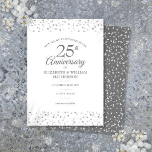 25th Wedding Anniversary Silver Love Hearts Save The Date
