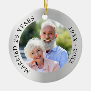 25th wedding anniversary silver photo ceramic tree decoration
