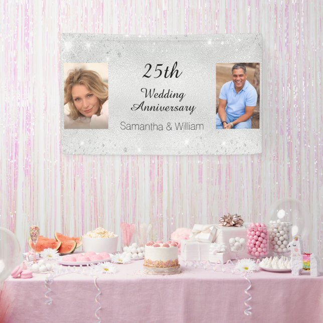 25th wedding anniversary silver photo glitter banner (Party)