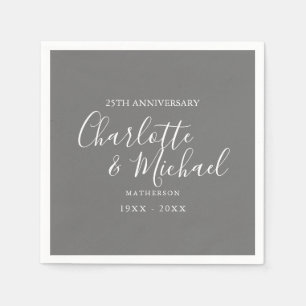 25th Wedding Anniversary Silver Signature Script Napkin