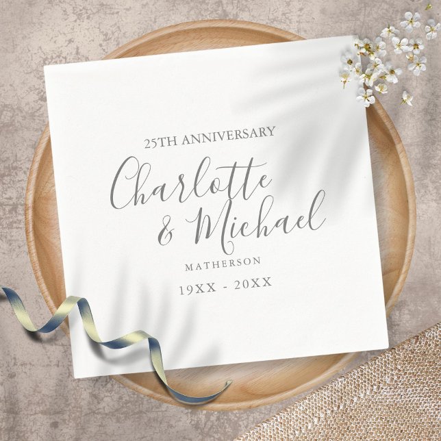 25th Wedding Anniversary Silver Simple Signature Napkin (Creator Uploaded)