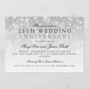 25th Wedding Anniversary Silver Sparkle Lights Invitation
