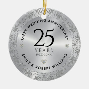 25th Wedding Anniversary Silver Sparkling Frame Ceramic Tree Decoration